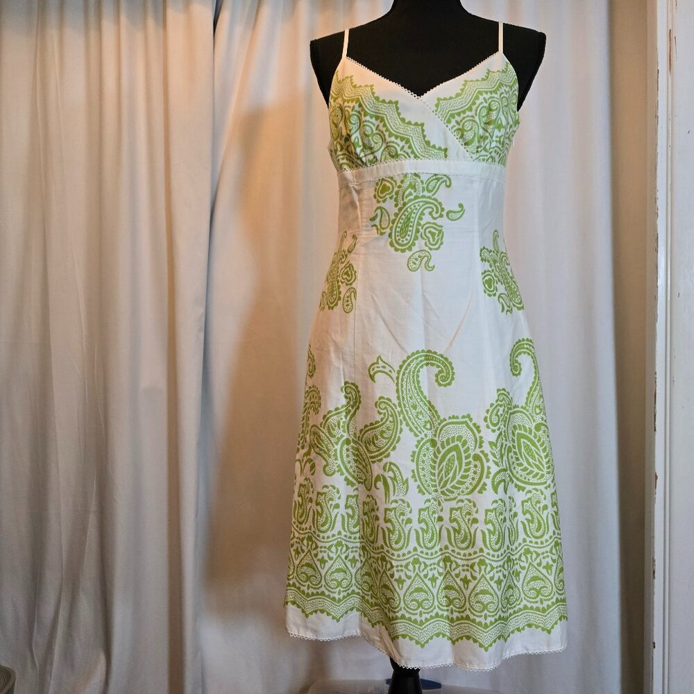 Ann Taylor White & Green Sun Dress 8P